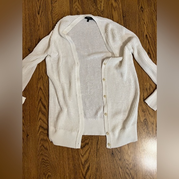 Theory Sweater Cardigan, White, small, MSRP $345 button up sheer ribbed - Picture 3 of 5